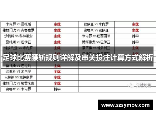 足球比赛腰斩规则详解及串关投注计算方式解析